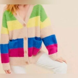 Anthropologie Moon River Women Cozy Soft Block Stripe Cardigan Sweater Size M